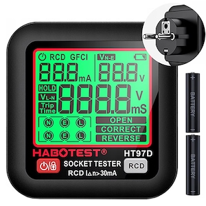 Tester de Prize, SINBINTA, Aparat de Masura Digital cu 2 Baterii, Protectie impotriva scurgerilor, Identificarea liniei de foc zero, Butonul de testare RCD, Oprire automata, Afisaj color, Plastic, 67x65x75mm, Negru