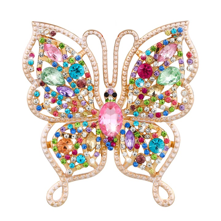 Brosa de moda pentru femei cu diamante si fluture，7 x 6.5cm