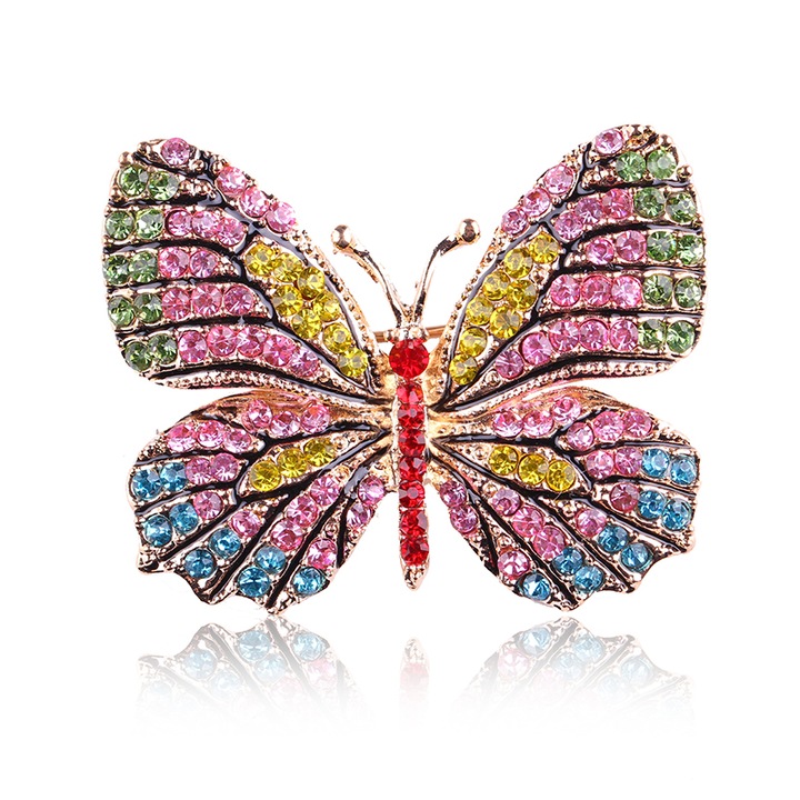 Brosa de moda pentru femei, Diamante, Fluture, Multicolor，4cm*4.5cm