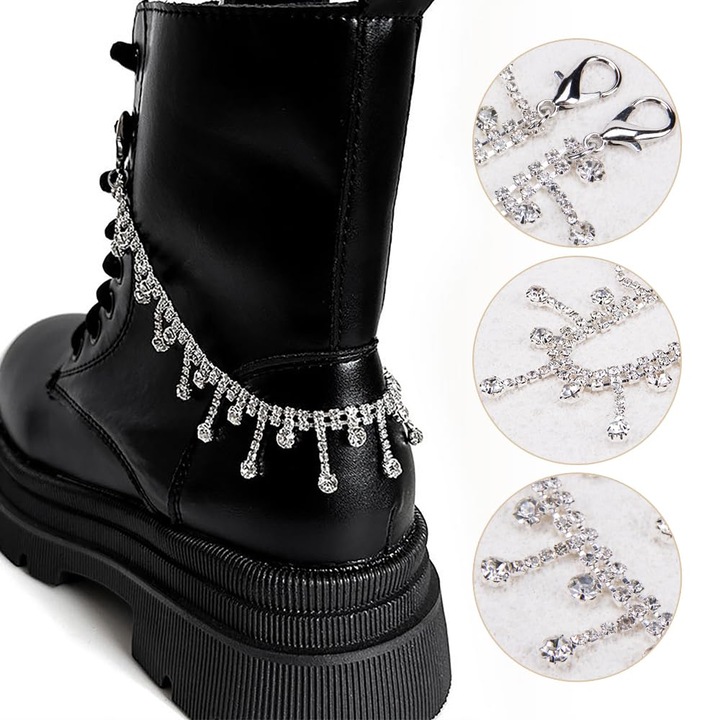 Lant de pantofi pentru pantofi, cu pietre pretioase, Tassel, 2pcs, 28cm