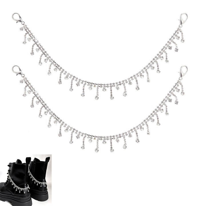 Lant de pantofi pentru pantofi, cu pietre pretioase, Tassel, 2pcs, 28cm
