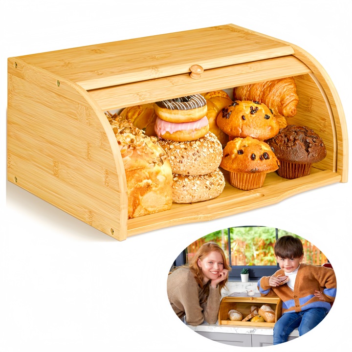 Cutie paine lemn, Wacorresi, Bambus, Cutie de paine din lemn, 18x27x40cm