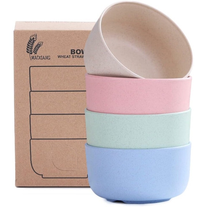 Комплект купи Lingo от пшенична слама, 4 купи, 450 мл, многоцветни