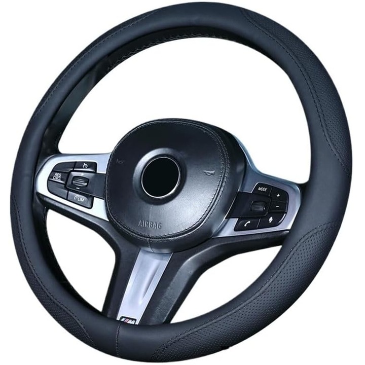 Калъф за волан, Hggzeg, Универсален, Противоплъзгащ се, Устойчив на износване, Лесен за инсталиране, Естествено прилягане, За повечето автомобили, камиони, SUV, PU, Диаметър 38 см, Черен