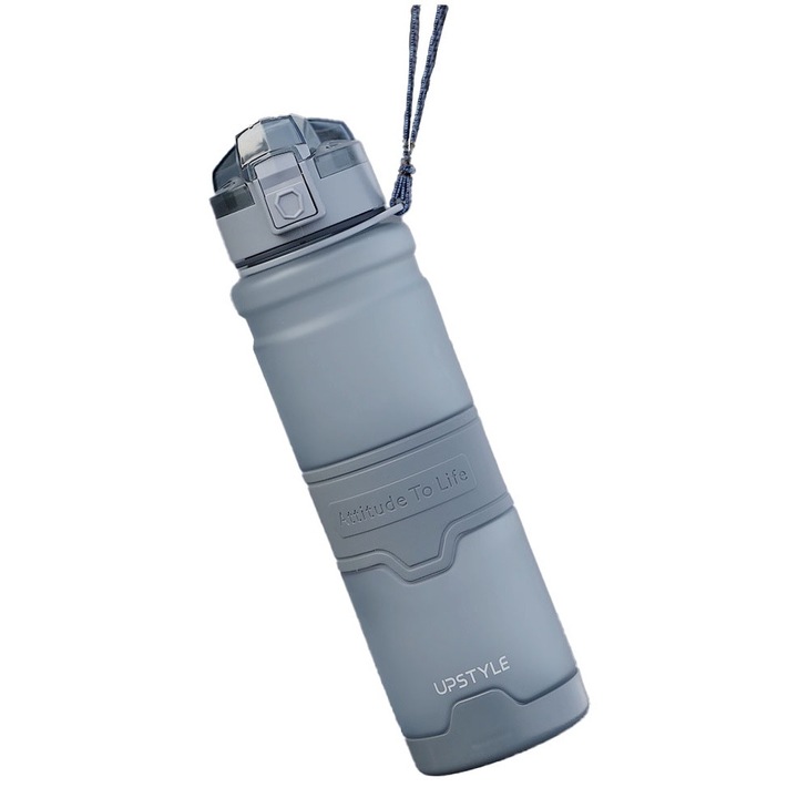 Sticla de apa sport，material Tritan， separator de ceai，deschidere automata，1000ml, capacitate mare, gri, 8x29cm