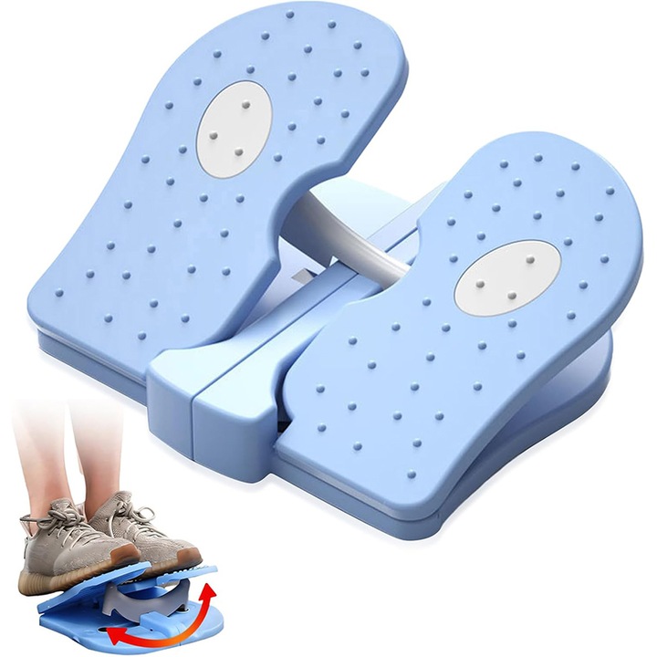 Mini Stepper Rqiurpn, подсилен найлон, безшумен дизайн, за дома или офиса, тренировка на краката, срещу разширени вени, еластични крака, тонизирани прасци, подобрява кръвообращението, неплъзгащ се, син, 22x23 см