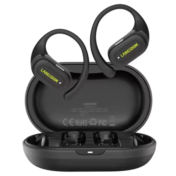 Безжични слушалки Langsdom, аудио, Bluetooth 5.4, Open Ear, IPX5, водоустойчиви, 40 часа автономност (6,5 часа × 5 зареждания/слушалка), ясна музика и разговори HIFI, Open Touch, ергономичен дизайн, технология ENC, ултралеки, безжични, за работа и спорт
