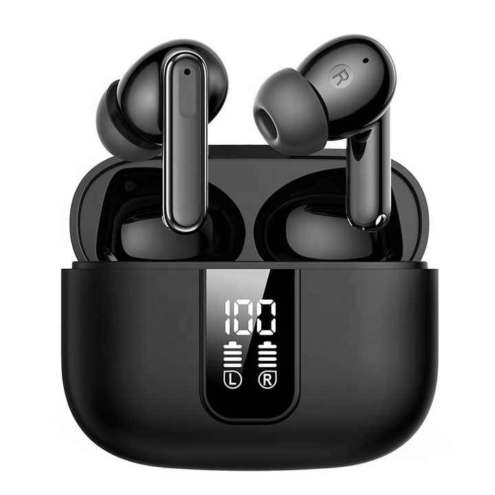 C Tech® ANC & ENC безжични шумопотискащи Bluetooth слушалки, Bluetooth 5.3, безжични, за поставяне в ушите, висококачествено аудио, дълбоки баси, микрофон, прихващане на повикване, спортни, универсални, за телефон, LED дисплей, черни