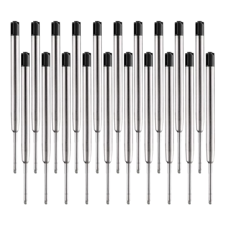 Set 20 Rezerve Pix Roller Ball, Hggzeg, 1 mm rezerve reinlocuibile, Mina pix metalica, Stilou scolar, Indelebile, 9.9cm, 20 * Negru