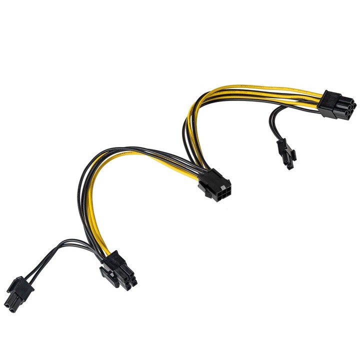 PCI Express адаптерен кабел, Akyga, 6 пина M / 2x 6+2 пина F, жълто/черно