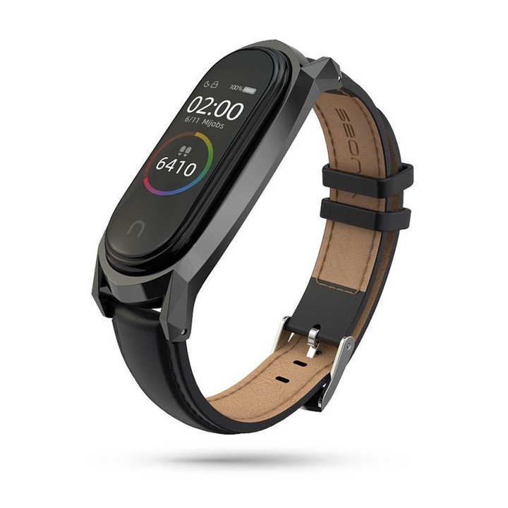 Curea Ceas SmartWatch din piele PU pentru Xiaomi Mi Band 3, OPTIM SOLUTION, Classy Design, Materiale de Calitate Superioara, Comfy to Wear, Easy to Install, Negru