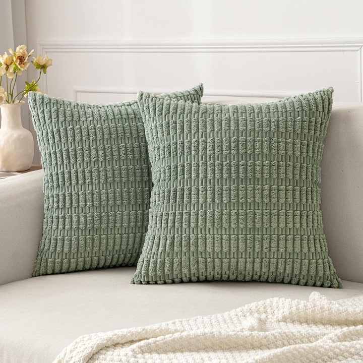 Set 2 fete de perna decorative din velur, Miulee, gri - verde, 40 x 40 cm