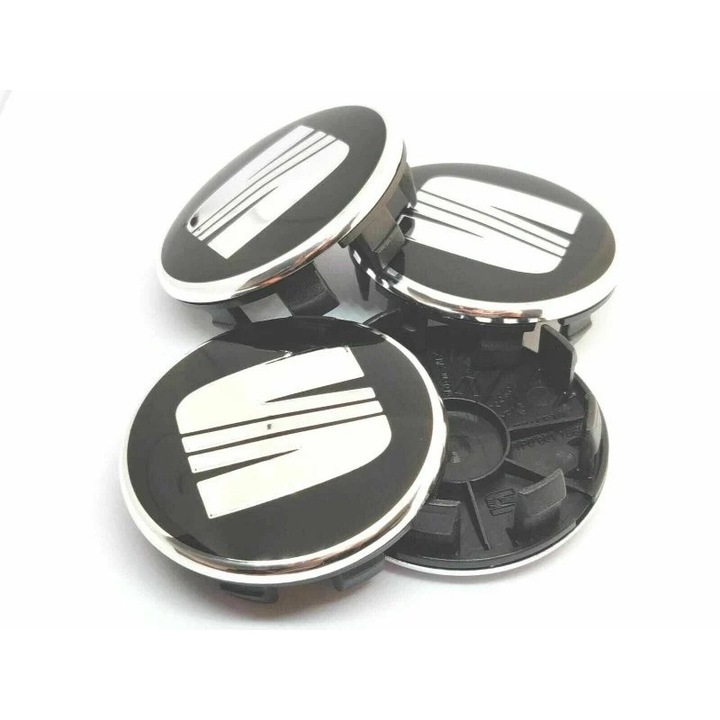 4 üléssel kompatibilis kerékvédő készlet, 63 mm-es külső / 57 mm-es belső, könnyűfém keréktárcsák üléslogója, fekete és ezüst, 1P06601165