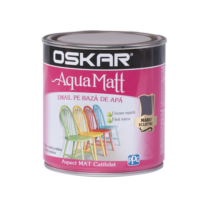Oskar Aqua Matt vízbázisú zománc, fához és fémhez, eklektikus barna, matt megjelenés, 0,6 L