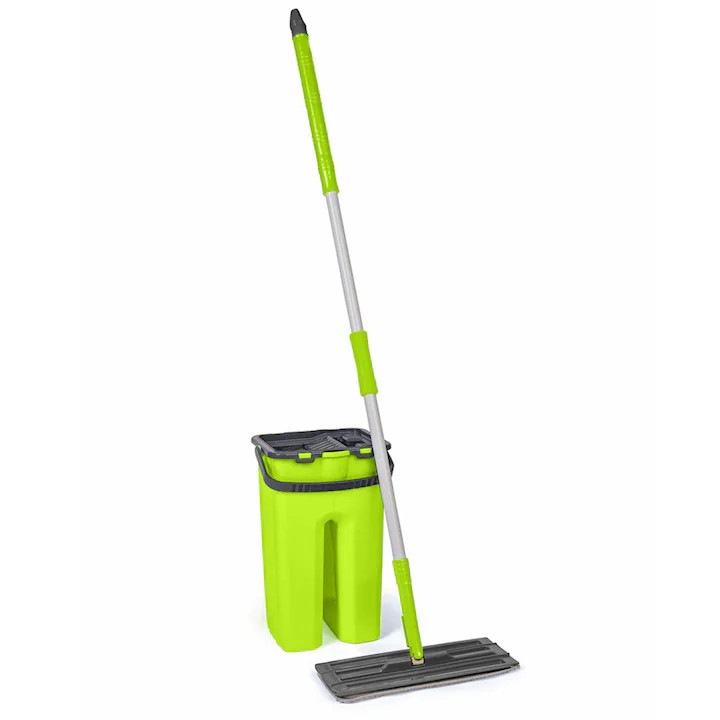 Set Mop cu Galeata Bezubi Rapid Twin, Sistem de Stoarcere si Auto-Curatare, 1 Rezerva Microfibra, Maner Ergonomic Reglabil, Absorbtie Superioara, Ideal pentru Curatarea Uscata si Umeda, Usor de Utilizat, verde