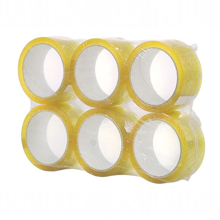 Banda adeziva, de tip scotch, 6 buc/set, Naimeed D6449, 30mx4.5cmx52μm, Galben transparent