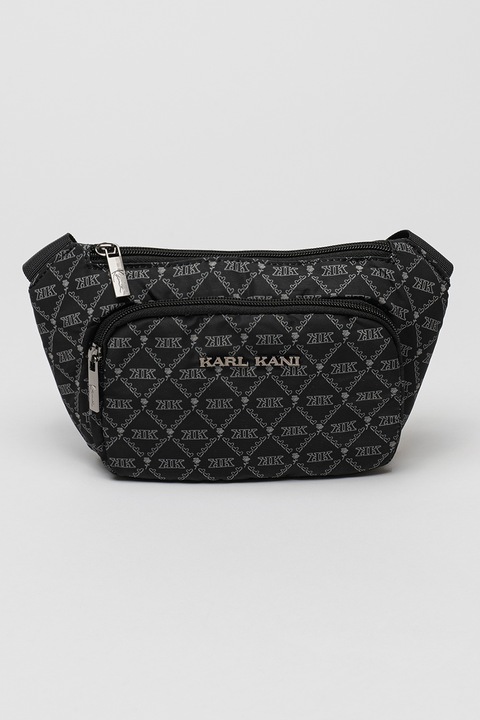 Karl Kani, Keresztpántos táska logómintával, Fekete, Világosszürke