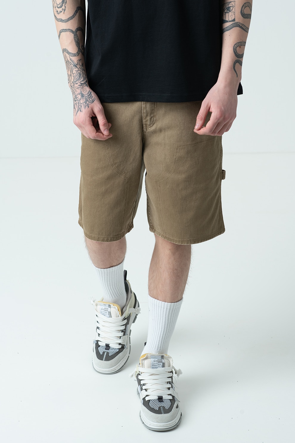 Karl Kani, Blugi scurti relaxed fit cu logo, Maro deschis, L