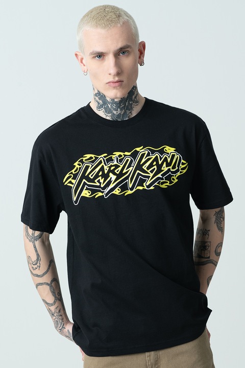 Karl Kani, Tricou de bumbac cu model grafic, Negru/Verde lime