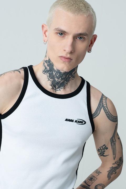 Karl Kani, Топ с овално деколте и лого, Бял/Черен, L