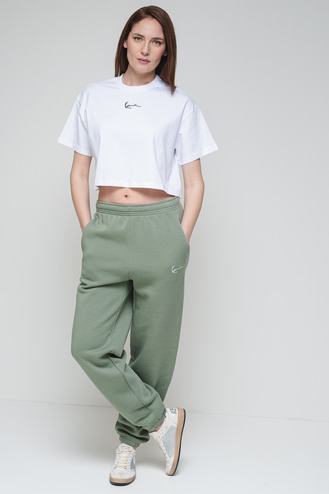 Karl Kani, Tricou crop cu logo brodat, Negru stins/Alb optic, L