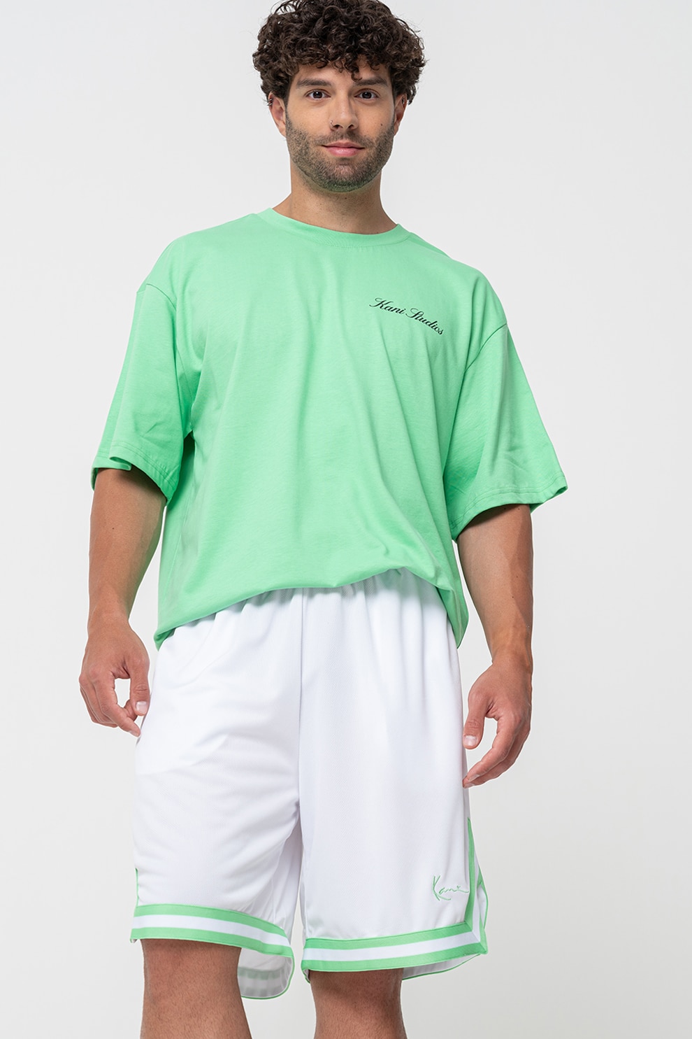 Karl Kani, Bermude cu croiala lejera, Verde, Alb optic, L