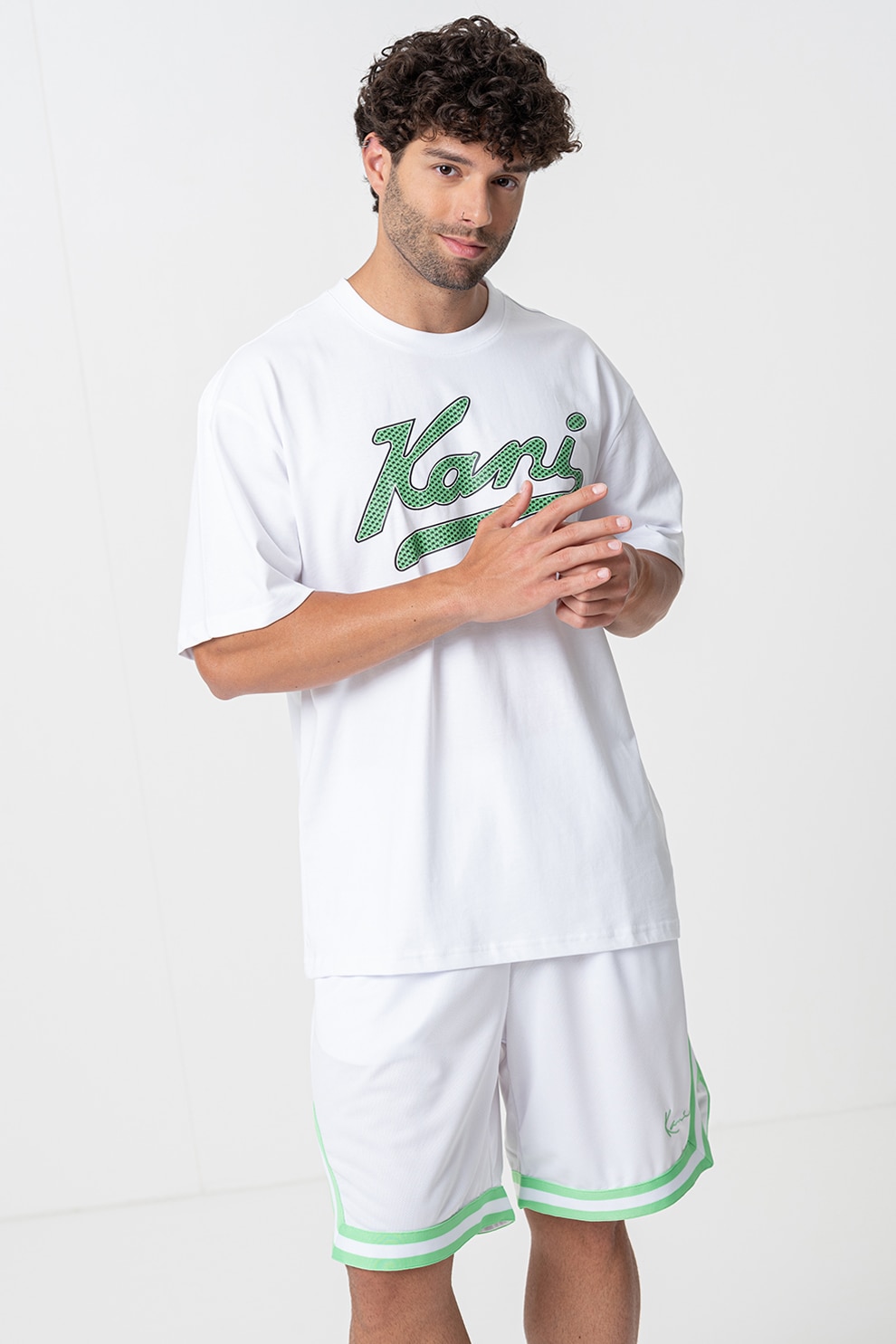 Karl Kani, Tricou cu imprimeu logo, Verde, Alb optic, S