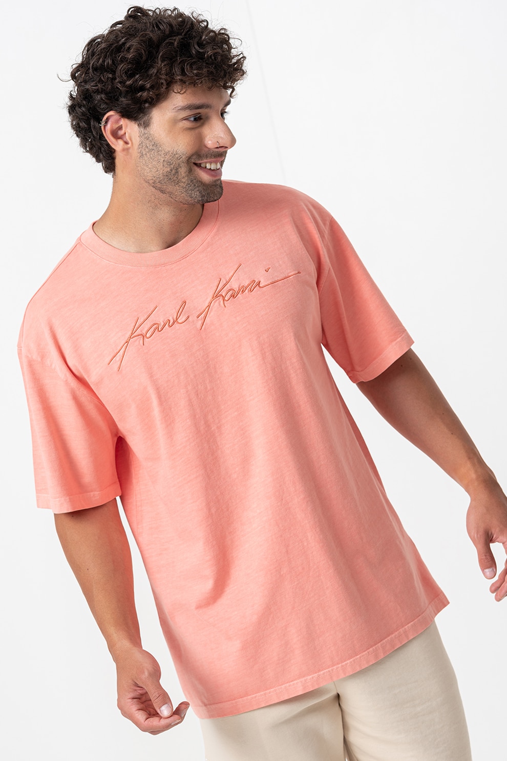 Karl Kani, Tricou cu logo brodat, Portocaliu, M