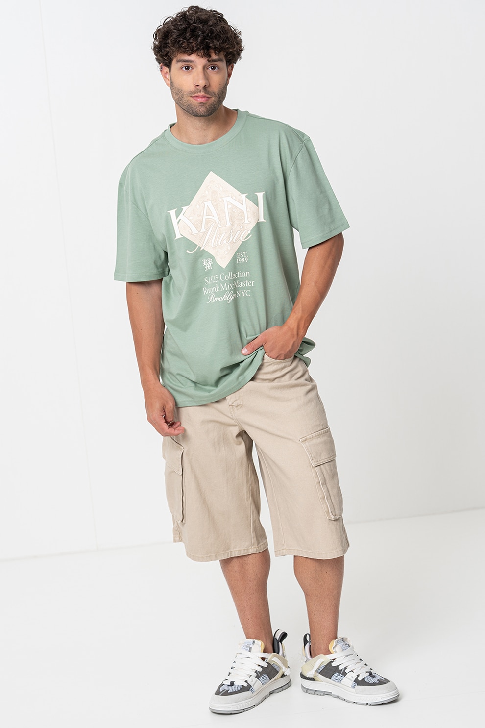 Karl Kani, Tricou cu imprimeu logo, Verde deschis, Bej deschis, XL