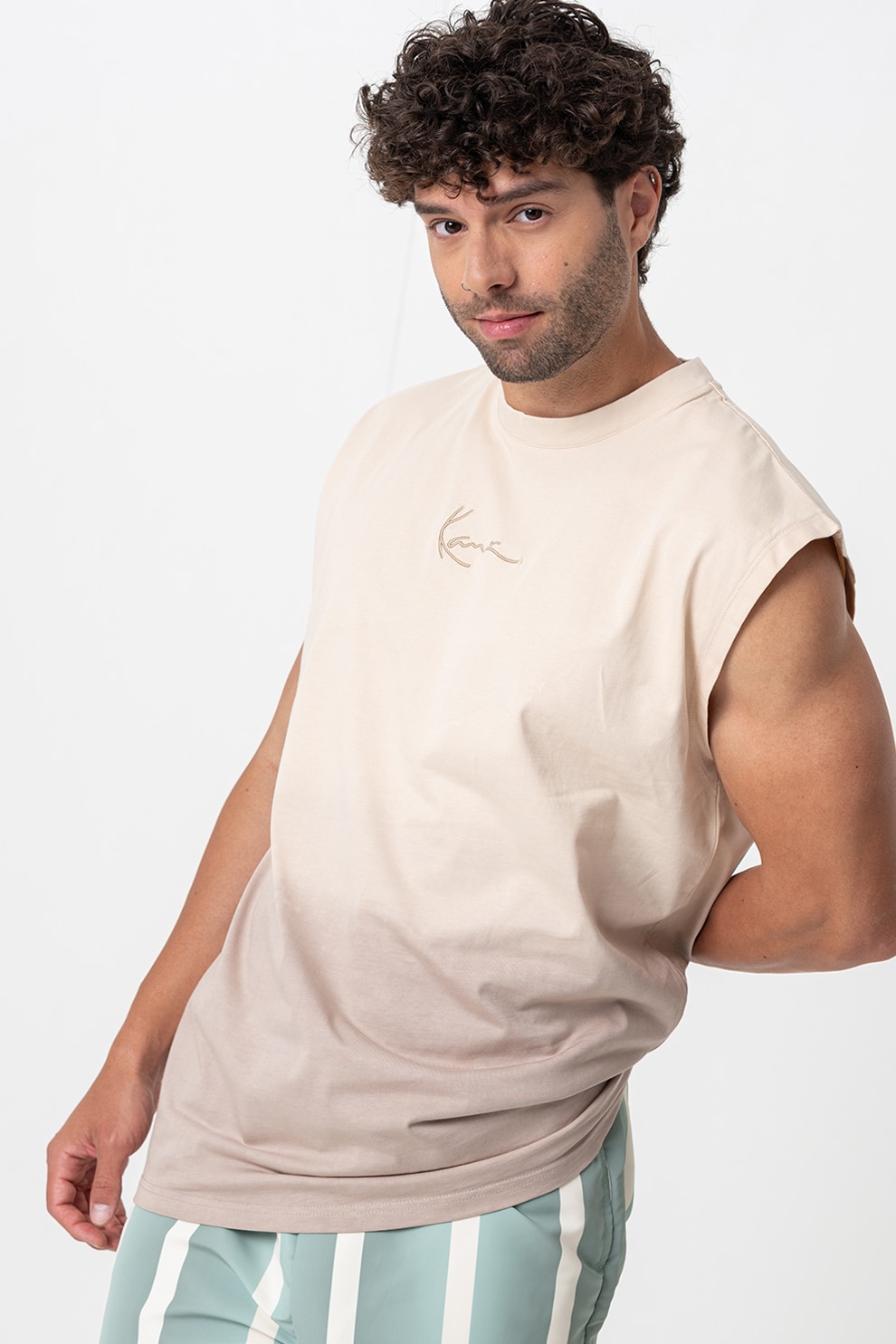Karl Kani, Tricou cu logo si model tie-dye, Bej, M