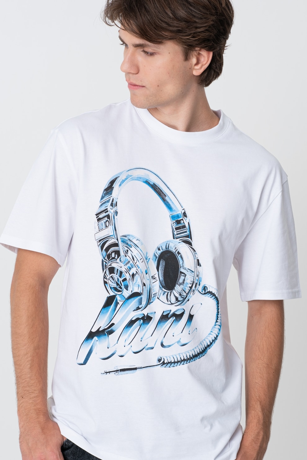 Karl Kani, Tricou cu imprimeu grafic, Alb, Albastru azur, M