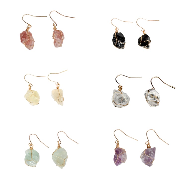 Természetes kristály fülbevaló, 6 páros készlet, jellegzetes forma, ametiszt, 2x0,6 hüvelyk