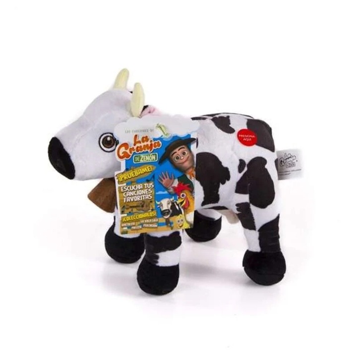 Vacuta de plus La Granja de Zenon, Bandai, cu sunet, limba spaniola, alb/negru