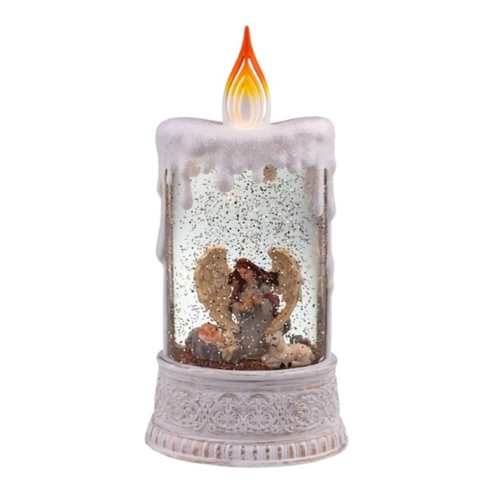 Műanyag gyertya, zenével, angyal, töltés USB-n keresztül 12x25 cm