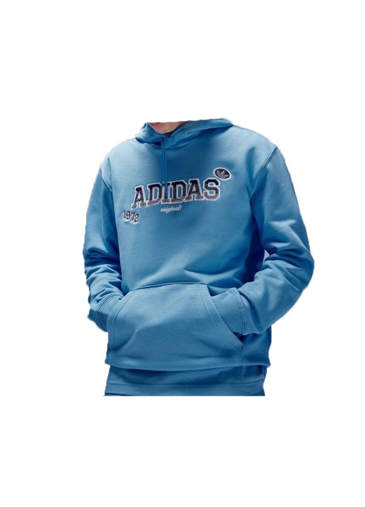 Hanorac cu gluga si buzunar kangaroo Adidas Originals Graphic Badge, Albastru Deschis, L