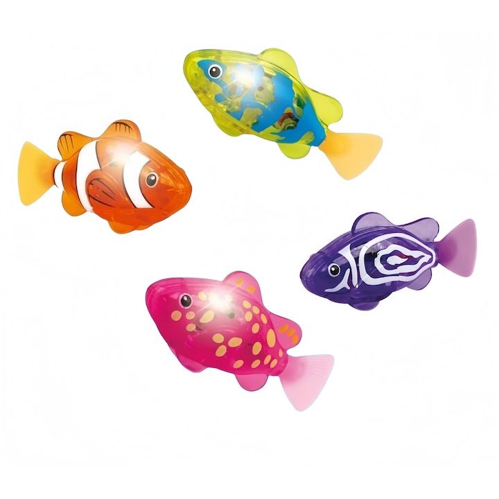 Set 4 Jucarii Interactieve Baie cu Pesti Electronici - Senzor Automat Apa, Lumini LED si Inot Realist, 3+ Ani