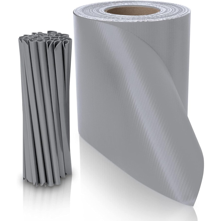 Folie de confidentialitate Ubora, rezistent la UV, 50 m x 19 cm, cu 30 de cleme, gri