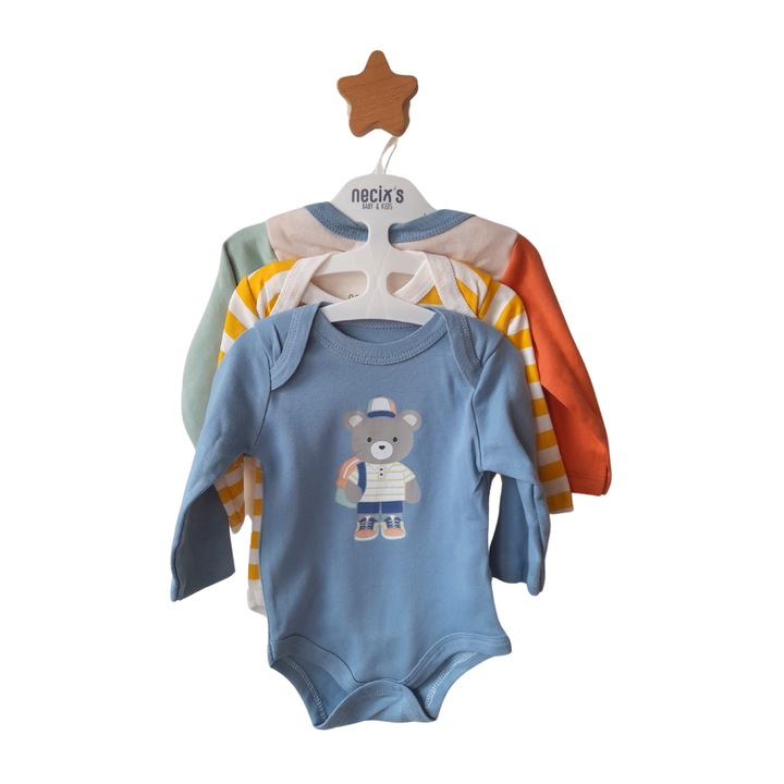 Set body copii 3 piese, fete/baieti, Necix's, Bumbac 100%, Multicolor, Multicolor