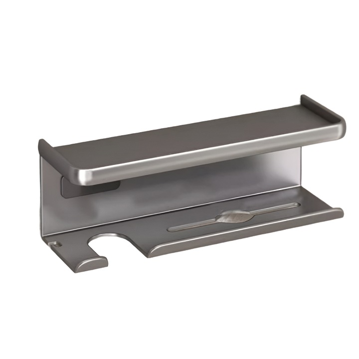 Suport uscator de par, montat pe perete, 2 niveluri, fara gauri, otel inoxidabil, 278x100x130mm, gri
