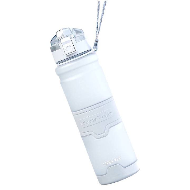 Sticla de apa sport，material Tritan， separator de ceai，deschidere automata，1000ml, capacitate mare, alb, 8x29cm