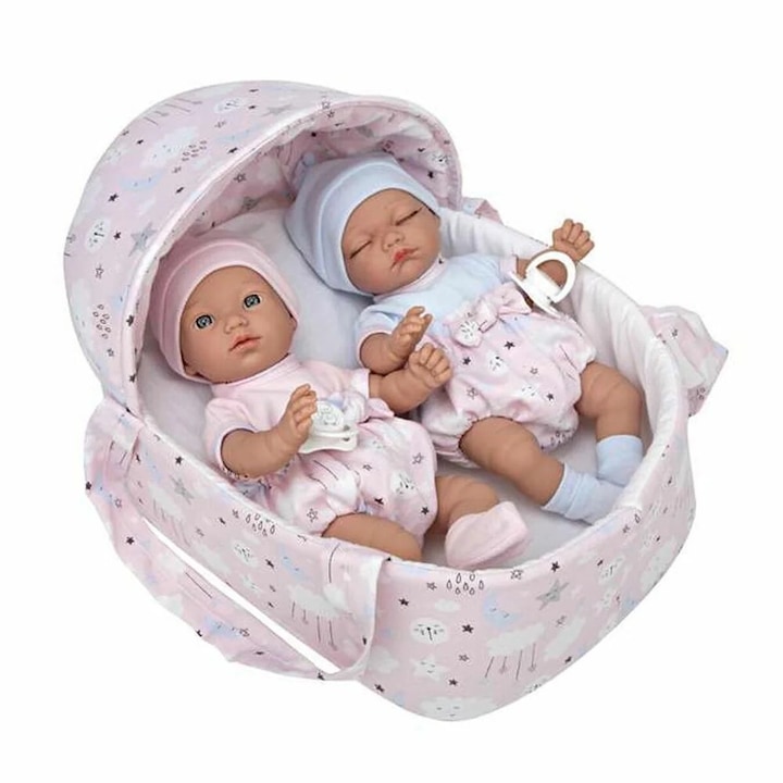 Комплект 2 кукли Arias Elegance Twins, 28 см, включена кошница, 3 години +, пластмаса