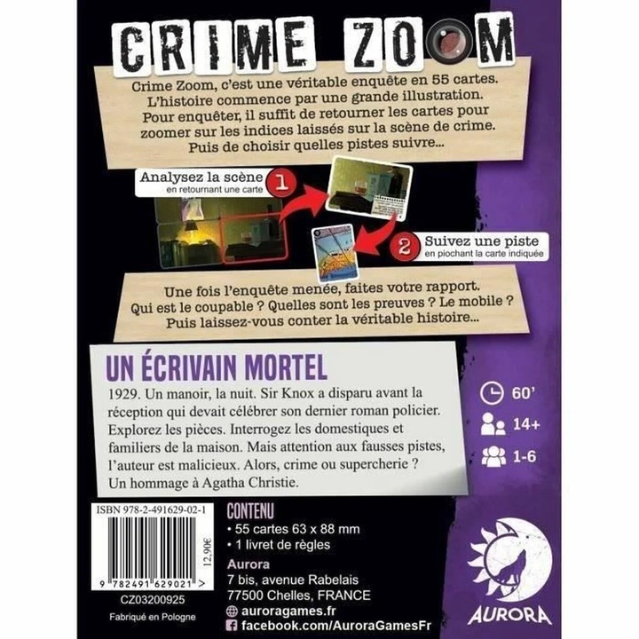 Настолна игра Asmodee Crime Zoom Un Ecrivain Mortel, 1-6 играчи, за възраст над 14 години, френски език