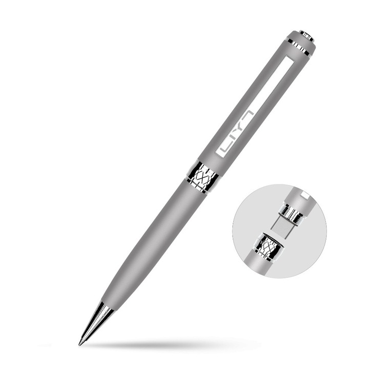 Reportofon spion integrat in pix, 32 GB, Interfata Typec, transmisie si stocare 3.1, material metalic, fara indicator luminos, inregistrare si MP3 player, 15*1.2cm, Gri avansat