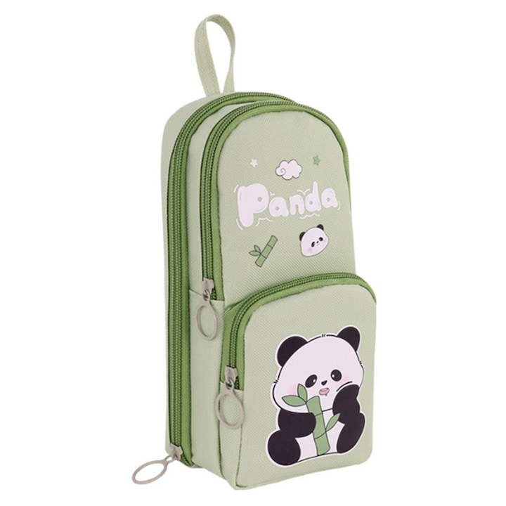 Ученически молив XYXBEBAO, три слоя и 6 отделения, голям капацитет, оксфордски плат, многофункционален, 21x9,5x7 см, зелен