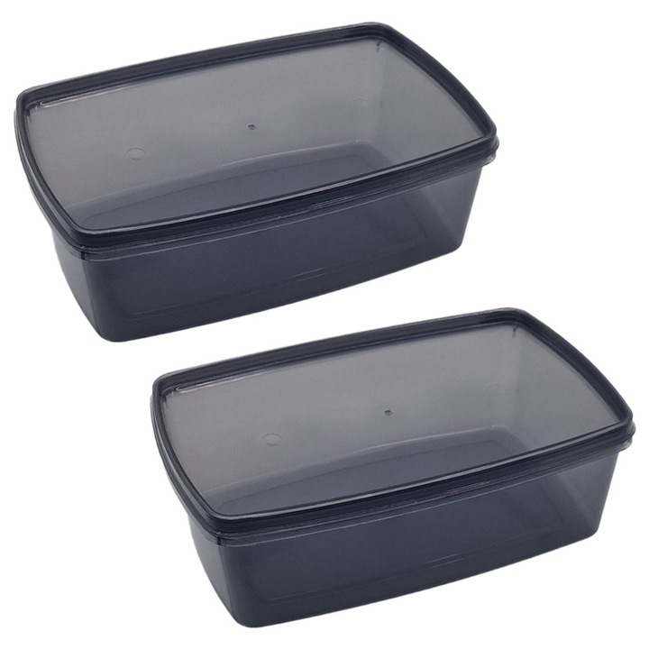 Set 2 Caserola din plastic cu capac, COD-2601550, 2 x 1200 ml, 200 x 130 x 66 mm