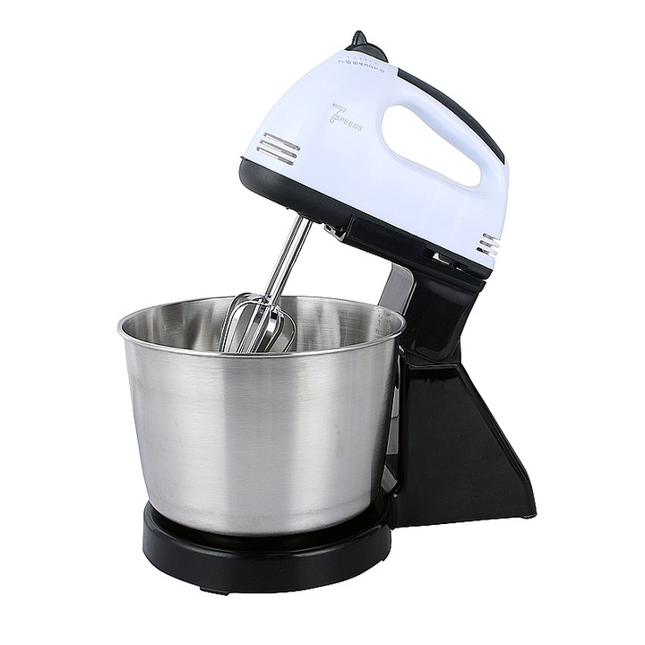 Миксер Lingo 2 в 1, 7 скорости, 4 аксесоара от неръждаема стомана, черно-бял, 150W