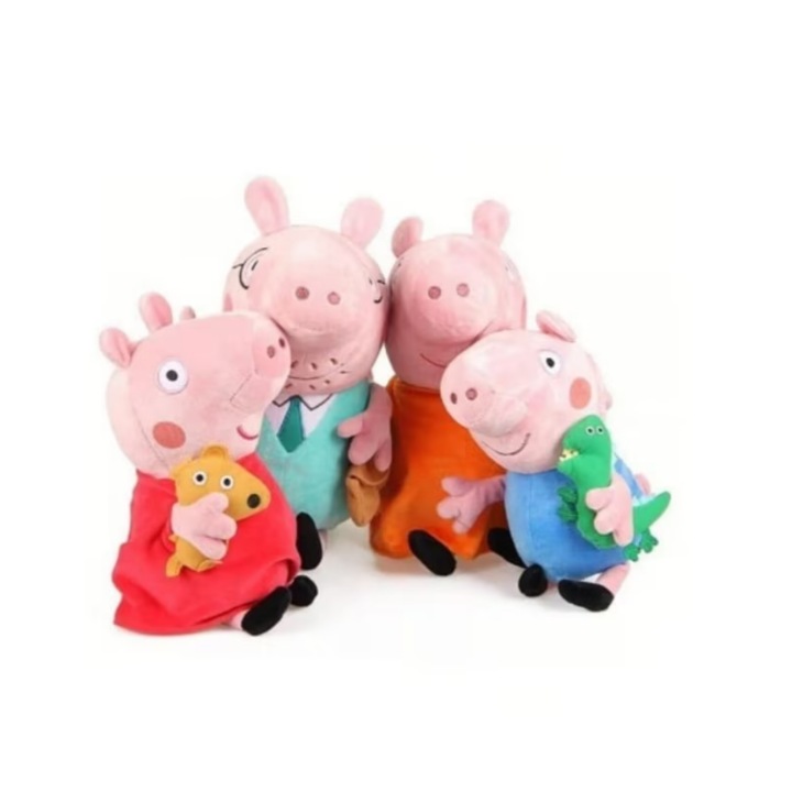 Plüss figura szett, Peppa Pig család, ülőtesttartás, 24cm, többszínű, 4 db