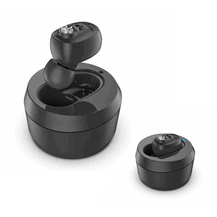 Aparat auditiv in-ear, ajustabil, Domax, ITE, 128dB, 30h autonomie, Negru, bej, set cu adaptoare siliconice, set 4 dopuri, culoare piele, Negru