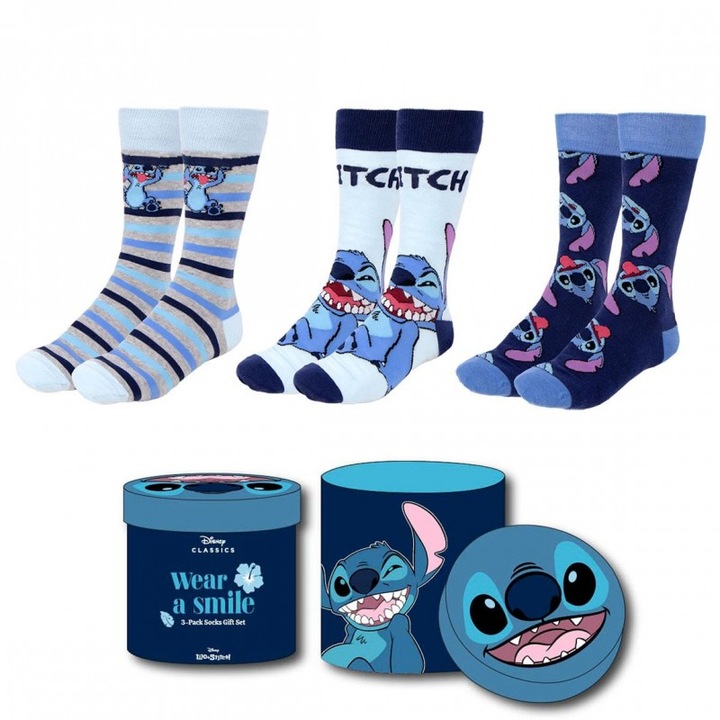 3 pár Disney Stitch Happy Socks készlet, 36-43 EU, többszínű