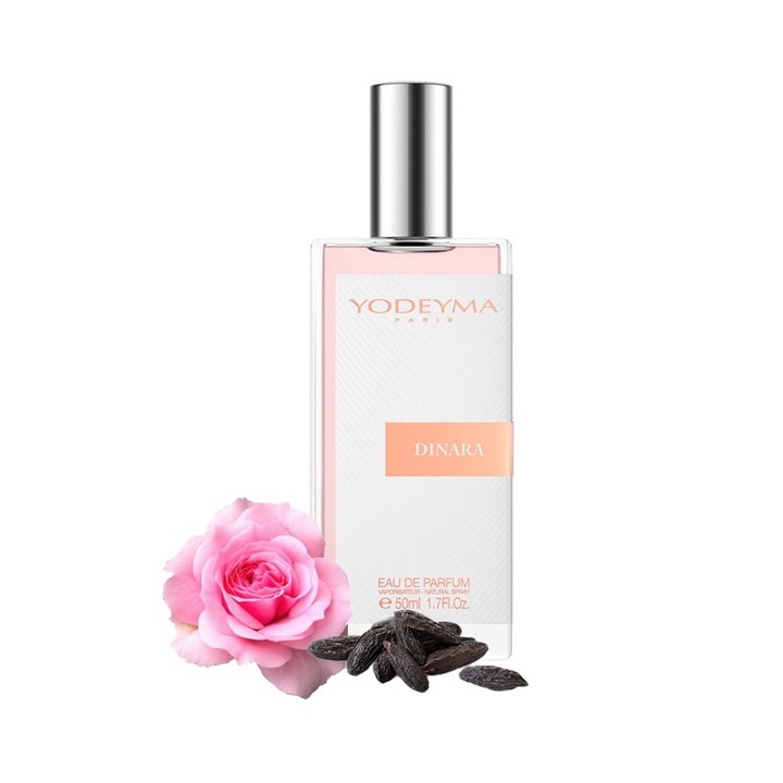 Yodeyma Dinara Apa de parfum pentru femei, nuante de trandafir, tonka si mosc, pentru femeia rafinata si sofisticata, 50ml